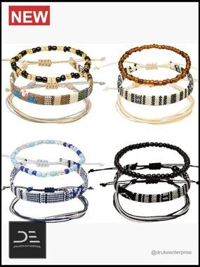 Handmade Woven Bracelet Set Wrap Adjustable Boho Surf Anklet